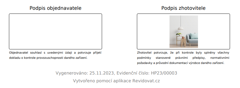 Razítko zobrazené v revizní zprávě.