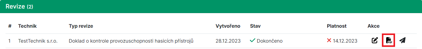Zobrazení revizní zprávy v PDF